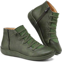 Damen Orthopedic Ankle Boots mit Arch Support Flache Schnür-Stiefeletten mit Reißverschluss in Grün