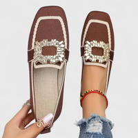Damen Orthopedic Slip-On Loafer mit Kristallschnalle und Arch Support für Sommer in Braun