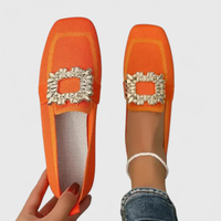 Damen Orthopedic Slip-On Loafer mit Kristallschnalle und Arch Support für Sommer in Orange