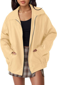 Damen Oversized Bomberjacke Kunstleder mit Reißverschluss und elastischem Saum in Dunkelrot