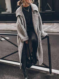 Damen Oversized Grobstrick-Cardigan mit Revers und Knöpfen für Herbst und Winter in Grau