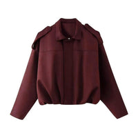 Damen Oversized Kurzgeschnittene Bomberjacke mit Vintage-Look und weichem Kunstwildleder in Burgunderrot