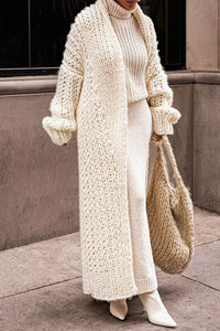 Damen Oversized Longline Grobstrick Cardigan Offener Schnitt Lässiger Herbst Winter in Beige