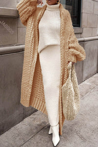 Damen Oversized Longline Grobstrick Cardigan Offener Schnitt Lässiger Herbst Winter in Braun