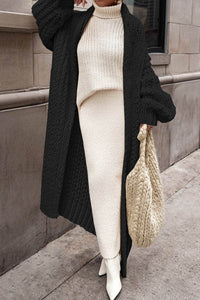 Damen Oversized Longline Grobstrick Cardigan Offener Schnitt Lässiger Herbst Winter in Schwarz