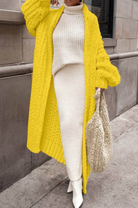 Damen Oversized Longline Grobstrick Cardigan Offener Schnitt Lässiger Herbst Winter in Gelb
