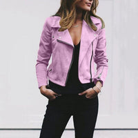 Damen Schmal Geschnittene Bikerjacke mit Asymmetrischem Reißverschluss und Zipper-Details in Rosa