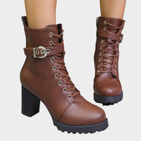 Damen Schnürer Ankle Boots mit Orthopädischer Arch Support und Blockabsatz in Braun