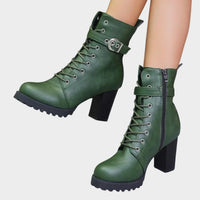 Damen Schnürer Ankle Boots mit Orthopädischer Arch Support und Blockabsatz in Grün