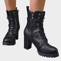 Damen Schnürer Ankle Boots mit Orthopädischer Arch Support und Blockabsatz in Schwarz
