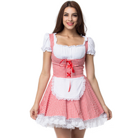 Damen Dirndl im Landhausstil | Trachtenkleid mit Bluse und Schnürung in Rot