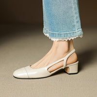 Damen Slingback-Pumps mit Mandelspitze und mittelhohem Blockabsatz elegant und bequem in Beige