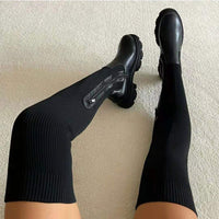 Damen Stiefel mit Orthopädischer Arch Support und Klobiger Sohle Geripptes Design in Schwarz
