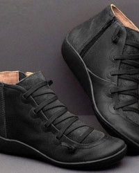 Damen Stiefeletten mit Schnürung und seitlichem Reißverschluss – Knöchelhoch, flache Sohle, vielseitig kombinierbar in Schwarz