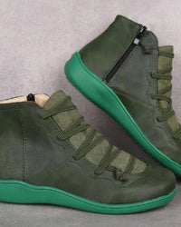 Damen Stiefeletten mit Schnürung und seitlichem Reißverschluss – Knöchelhoch, flache Sohle, vielseitig kombinierbar in Grün