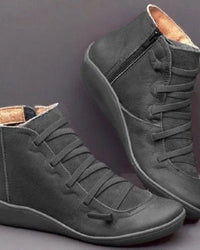 Damen Stiefeletten mit Schnürung und seitlichem Reißverschluss – Knöchelhoch, flache Sohle, vielseitig kombinierbar in Grau