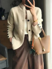 Damen Strickjacke Cardigan mit Knopfleiste Klassisch Weich und Vielseitig in Beige