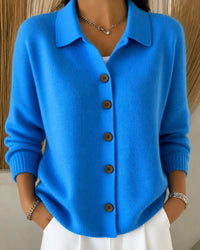 Damen Strickjacke mit Hemdkragen und Knopfleiste Relaxed Fit für Alltag und Büro in Blau