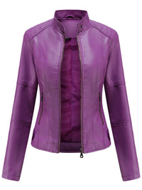 Damen Taillierte Bikerjacke mit Reißverschluss Eleganter Kunstleder-Look in Lila