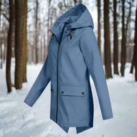Damen Wasserdichte Regenjacke mit Kapuze und Reißverschluss, Outdoorjacke mit Taschen in Blau