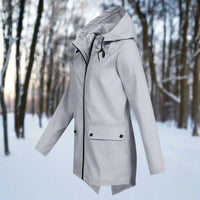 Damen Wasserdichte Regenjacke mit Kapuze und Reißverschluss, Outdoorjacke mit Taschen in Grau