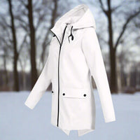 Damen Wasserdichte Regenjacke mit Kapuze und Reißverschluss, Outdoorjacke mit Taschen in Weiß