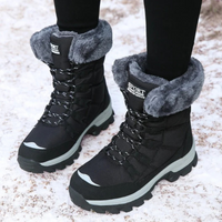 Damen Winter-Schnürstiefel mit Fellkragen und Anti-Rutsch-Sohle in Schwarz