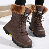 Damen Winter-Schnürstiefel mit Fellkragen und Anti-Rutsch-Sohle in Braun