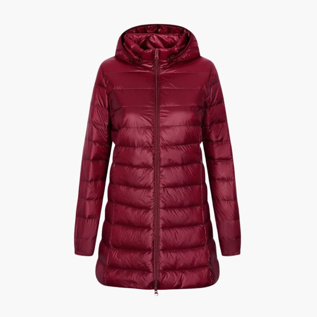 Damen Winter Daunenjacke mit Kapuze und langem Schnitt