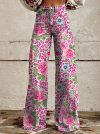 Nova | Damen Jeans mit Weitem Bein | Hohe Taille in Rosa Blume