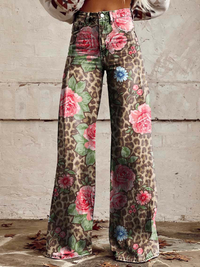 Nova | Damen Jeans mit Weitem Bein | Hohe Taille in Gänseblümchen