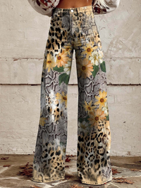 Nova | Damen Jeans mit Weitem Bein | Hohe Taille in Leoparden