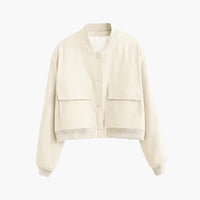 Damen kurze Bomberjacke mit Klappentaschen in Beige