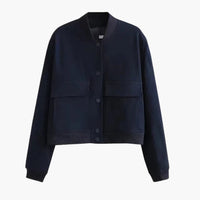 Damen kurze Bomberjacke mit Klappentaschen in Blau