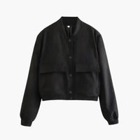 Damen kurze Bomberjacke mit Klappentaschen in Schwarz
