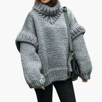 Damen pullover mit Oversize-Rollkragen und geripptem Saum in Grau