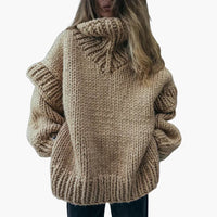 Damen pullover mit Oversize-Rollkragen und geripptem Saum in Khaki
