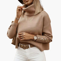 Damen pullover mit Rollkragen und Knopf-Ärmeln in Beige