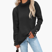 Damenpullover mit Rollkragen und Knopfmanschetten in Schwarz