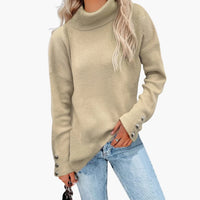 Damenpullover mit Rollkragen und Knopfmanschetten in Khaki
