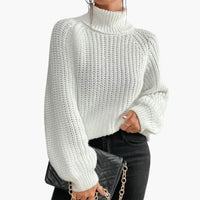 Damen pullover mit lockerem Rollkragen und langen Ärmeln in Weiß