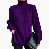 Damen pullover mit lockerem Rollkragen und langen Ärmeln in Lila