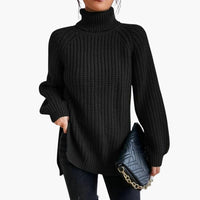 Damen pullover mit lockerem Rollkragen und langen Ärmeln in Schwarz