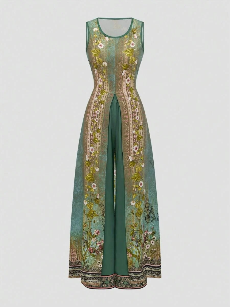 Damen stylisches ärmelloses langes Oberteil- und Hosen-Set | Moderne