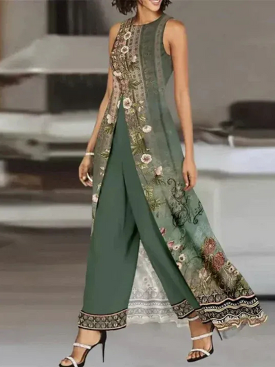 Damen stylisches ärmelloses langes Oberteil- und Hosen-Set | Moderne