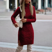 Damen Winter Strickkleid | Mit Rollkragen für kühle Tage in Rot