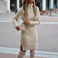 Damen Winter Strickkleid | Mit Rollkragen für kühle Tage in Beige