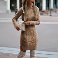 Damen Elegante Rollkragen-Strickkleid | Mini in Braun