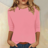 Damen T-Shirt mit 3/4-Ärmeln und Rundhalsausschnitt in Rosa