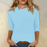 Damen T-Shirt mit 3/4-Ärmeln und Rundhalsausschnitt in Hellblau